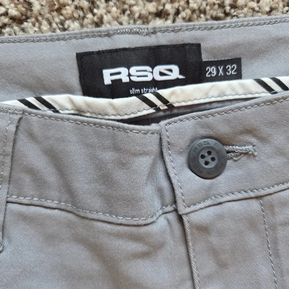 RSQ Slim Straight Chino Pants Mens Size: 29x32 Gray Casual Skate Streetwear NWT‎